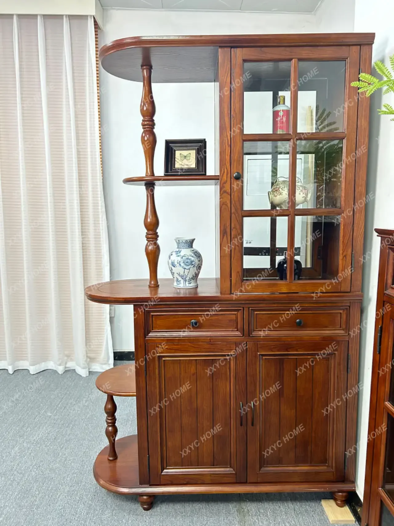 solid wood entry living room entrance partition cabinet hall cabinet integrated door double-sided screen wine cabinet