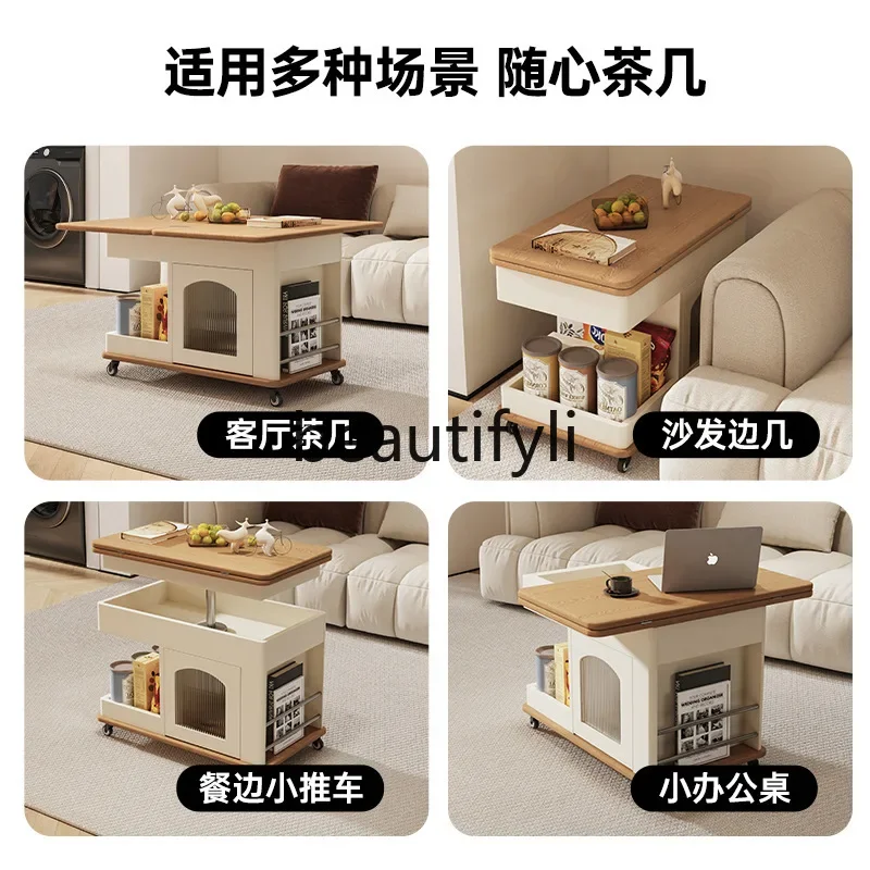 C53 المنقولة طاولة القهوة القابلة للطي أريكة طاولة جانبية غرفة المعيشة قابل للتعديل عربة صغيرة طاولة شاي التخزين