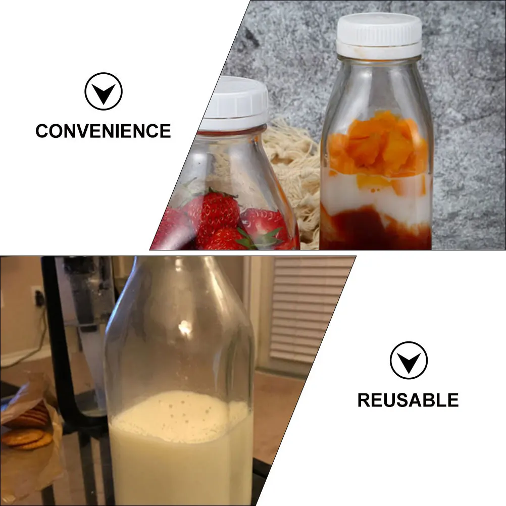 

2Pcs Glass Milk Bottles Reusable Clear Juice Bottles Leakproof Small Beverage Containers for Fridge Travel Outdoor Use