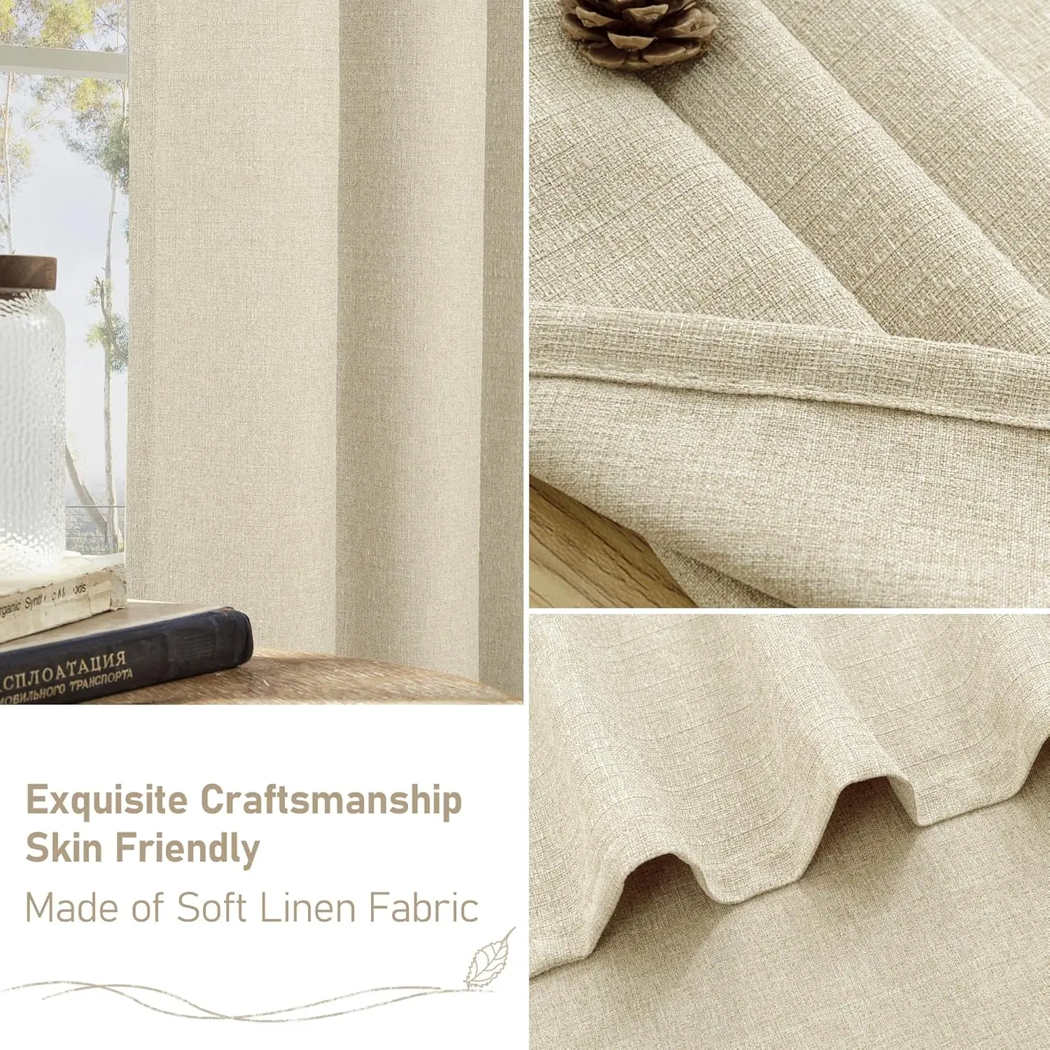 Lamit-cortinas de lino Beige Natural para dormitorio, cortinas neutras de arpillera gruesa con aislamiento térmico de 102 pulgadas para granja