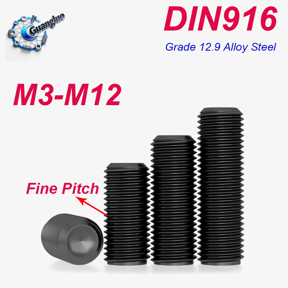 

Guangluo M3~M12 Grade 12.9 Black Fine Thread Set Screw With Concave Head Set Screw without Head Pitch 0.35/0.5/0.75/1.0/1.5mm