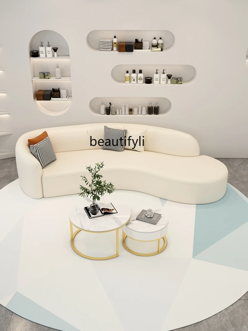 Cream Style Beauty Salon Sofa Rest Area Reception Living Room Technology Cloth Sofa