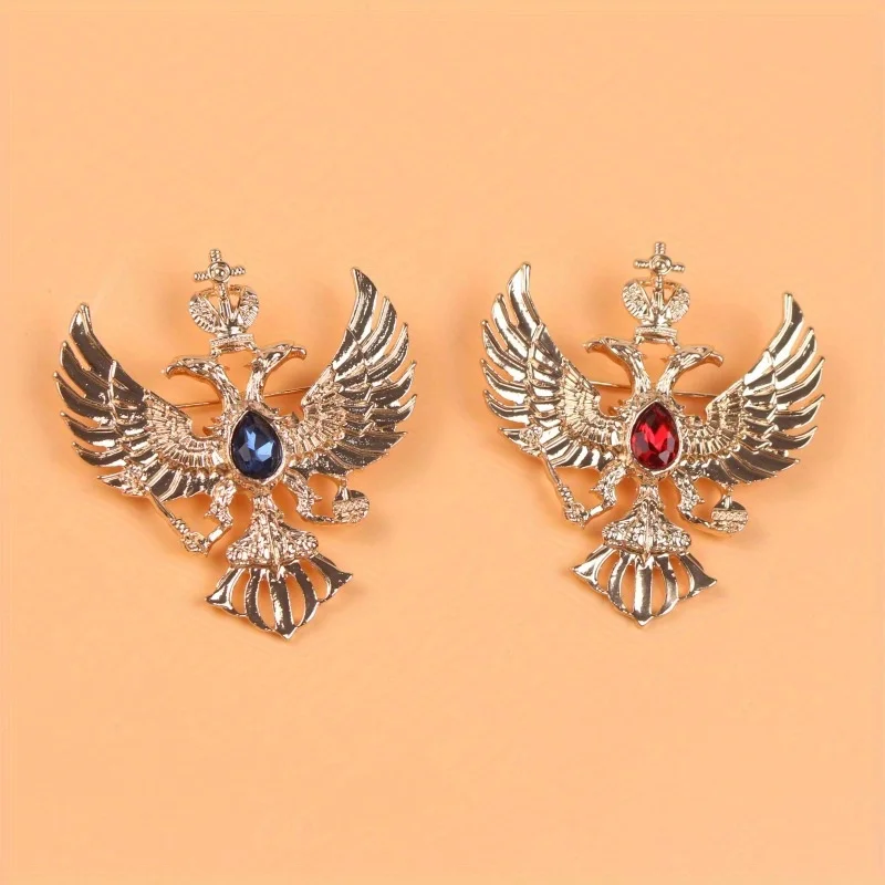 Women's Novelty Vintage Luxury Double-headed Eagle Badge Domineering Animal Crown Eagle Brooch Suit Jacket Pin Corsage