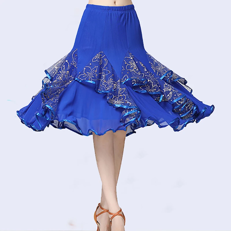 

Modern Square Dance Adult Sequins Gauze Ballroom Dance Skirt Latin Dance Training Clothing Dancing Performance Bust Skirt