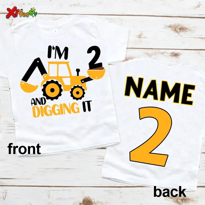 Custom Name 1-11 Years Old Print 2 Sides T-Shirt Construction Birthday Shirt Boys T Shirt Dump Truck  Shirt Excavator Tshirt