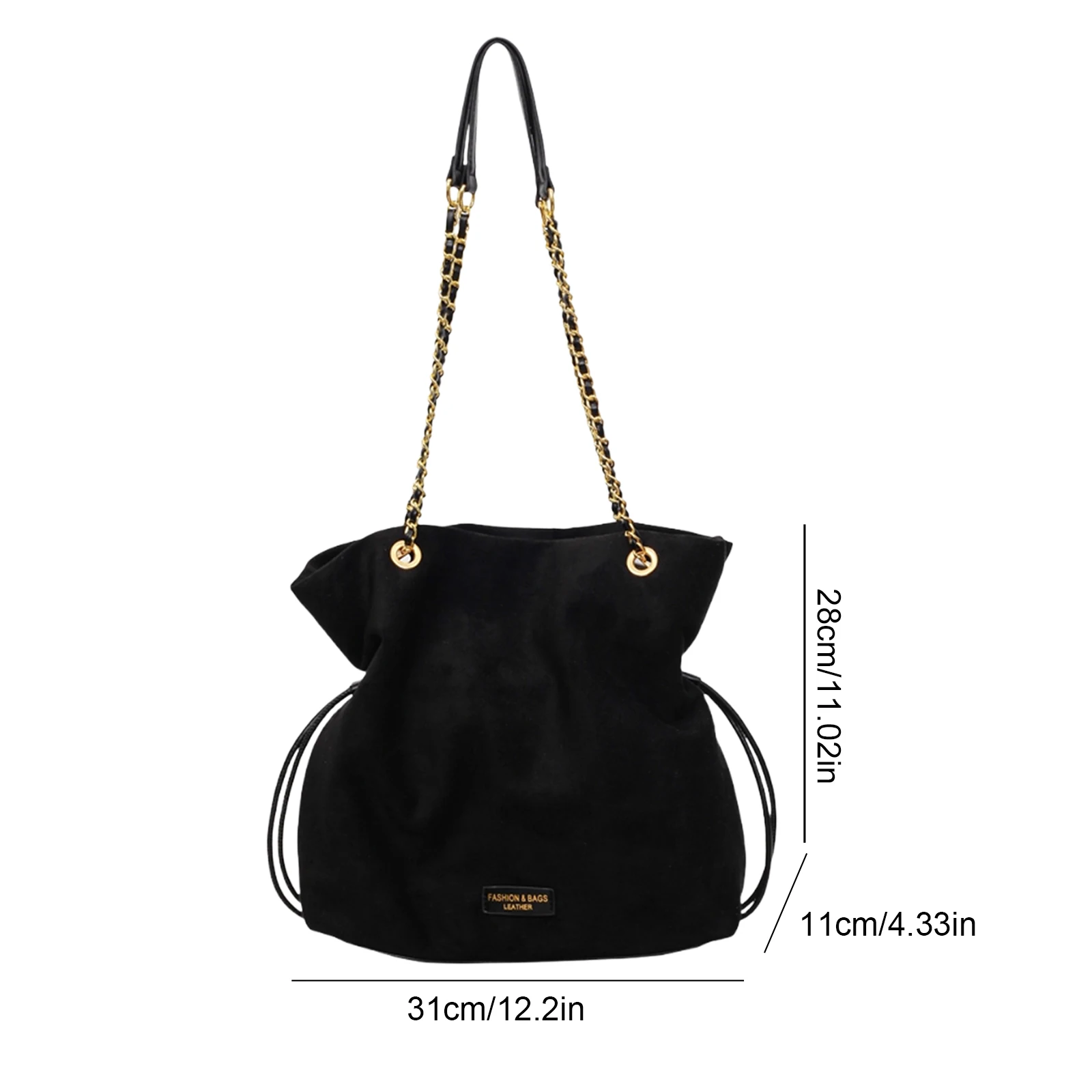 

Faux Suede Hobo Bag Hasp Closure Retro Handbag with Chain Strap Top-Handle Purse Drawstring for Women Work Travel Fall