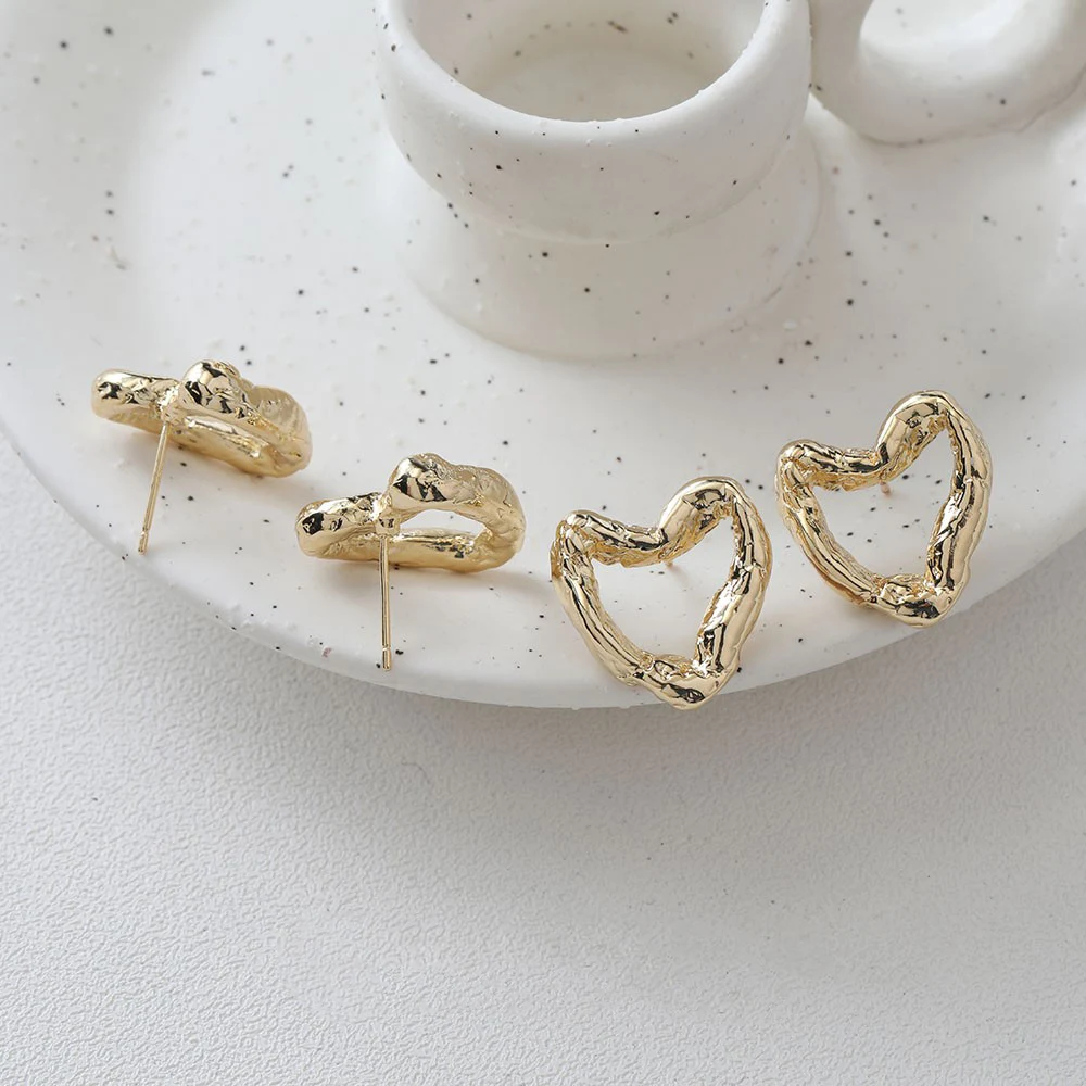 4PCS Niche Irregular Love Heart Rough Surface Silver Needle Earrings Pendant DIY Making Supplies Accessories