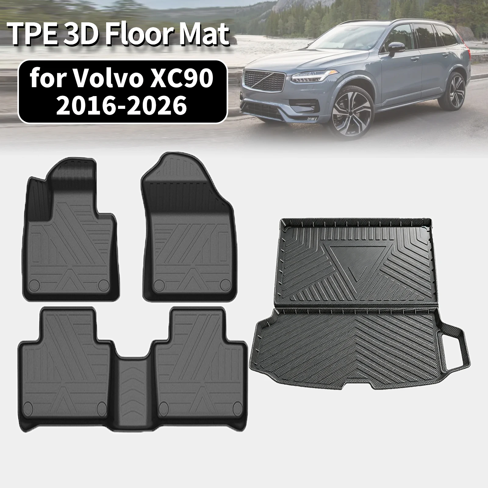 for Volvo XC90 B5 B6 Fuel  2016-2026 LHD Eco-Friendly TPE Car Floor & Trunk Mats, Non-Slip Dustproof (Not For RHD)