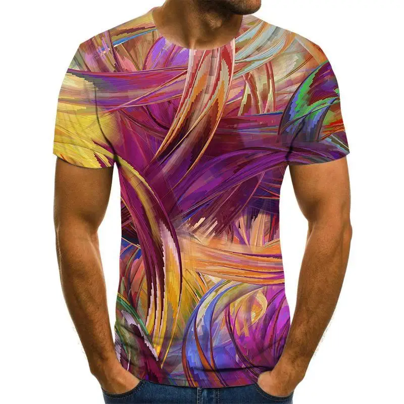 Three-dimensional Graphic T-shirt Casual Lattice Tops 3D Men's T-shirt Summer T-shirt Men's O-neck Shirt Plus Size Streetwear