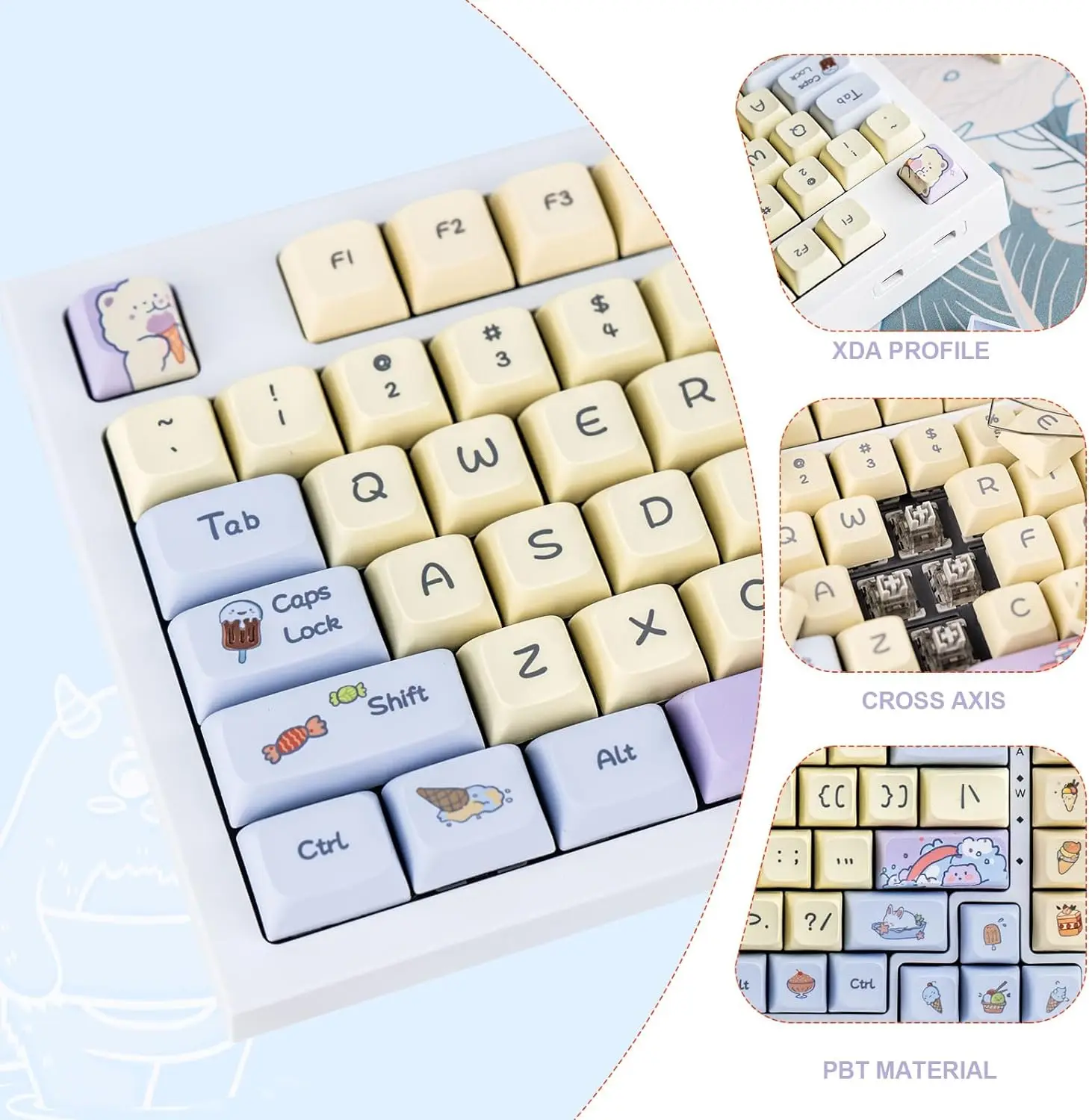 Imagem -03 - Conjunto de Keycaps Pbt Xda Low Profile Keycaps 65 Keycaps Creme Bonito Kawaii Dye-sub 133 Chaves