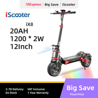 iScooter iX8 Electric Scooter, 2*1200W Motor, 48V 20AH Battery, 12-inch Tire，Dual Hydraulic Disc Brakes, Front & Rear Suspensio