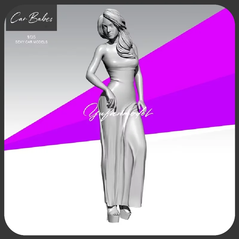 

1/35 Resin Model Figure Long Skirt And Ponytail Girl Gk Micro Miniature 3d Printed White Model Toy Unassembled And Unpainted Kit