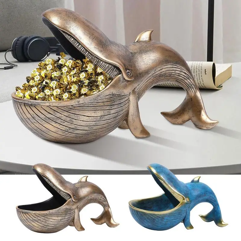 Whale Statue Whale Open Mouth Resin Sculpture Rustic Bowl Candy Dish Open Mouth Sculpture Whale For Living Room Holds Candy Keys