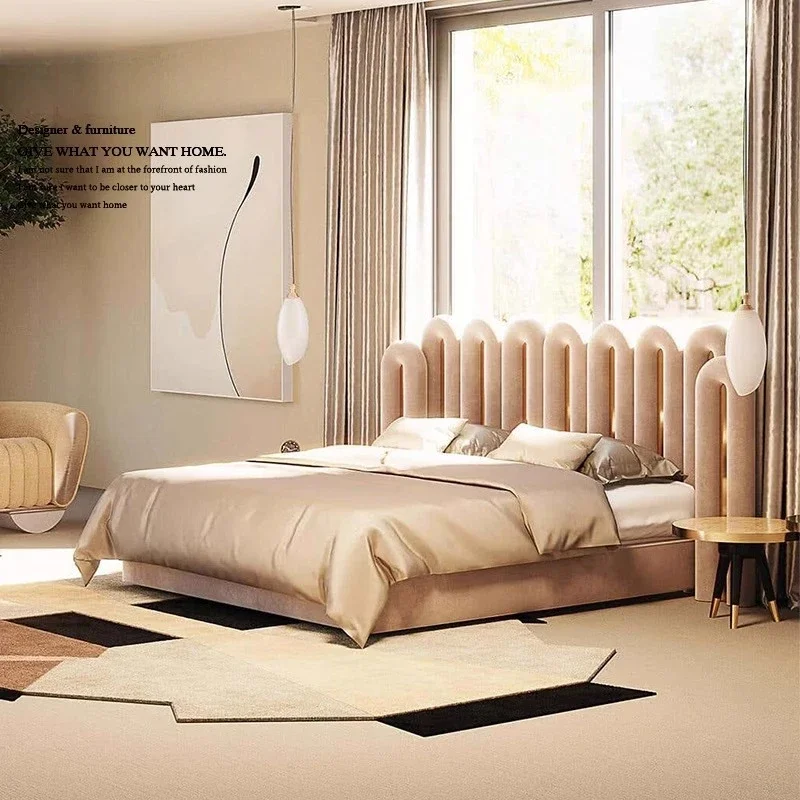 

King Luxury Double Bed Velvet 200×180cm Modern White Sleeper Bedroom Beds Headboards Adults Cama Matrimonial Furniture Home