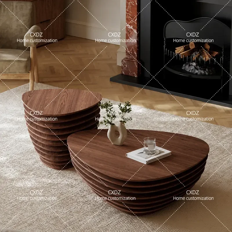 Medieval Solid Wood Special Shaped Coffee Table Set Living Room Home 2025 New Elm Leather Retro High End Sense