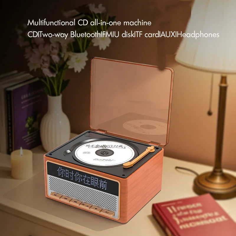 

Ретро-проигрыватель компакт-дисков с Bluetooth-колонкой, FM-радио, USB-портом, поддержкой TF-карт, AUX-входом и разъемом для наушников — музыкальный плеер для подарка на день рождения
