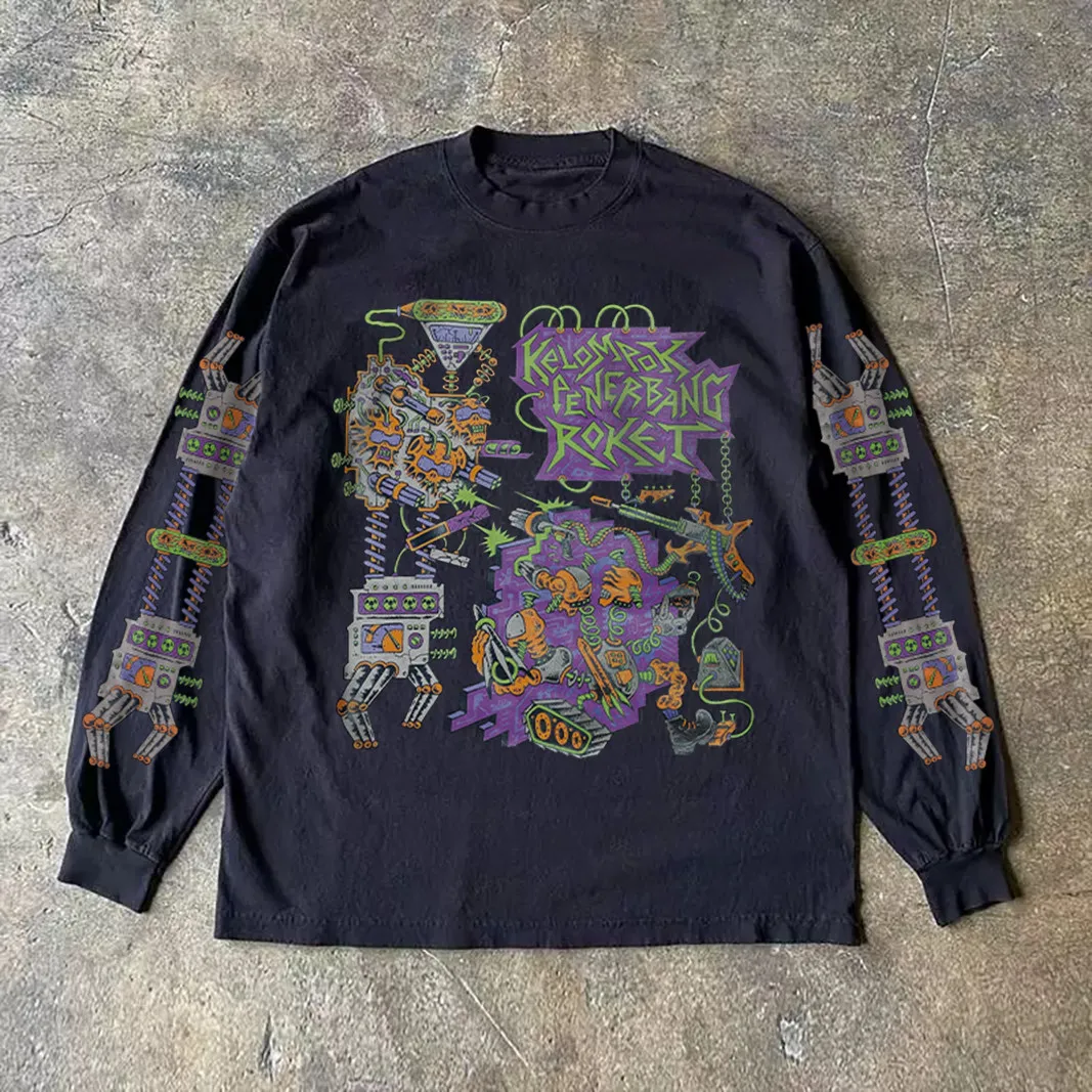Heavyweight 310g Pure Cotton Long Sleeve T-Shirt Streetwear Versatile Retro American Style for Teenagers And Adults