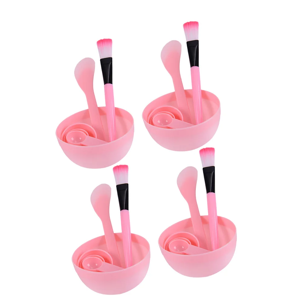 ชุดอุปกรณ์ทำมาส์กหน้า 4 ชิ้น ประกอบด้วย ชาม แปรง ไม้พาย ขวดสเปรย์ ฟองน้ำทำความสะอาดผิวหน้า สำหรับสุภาพสตรี