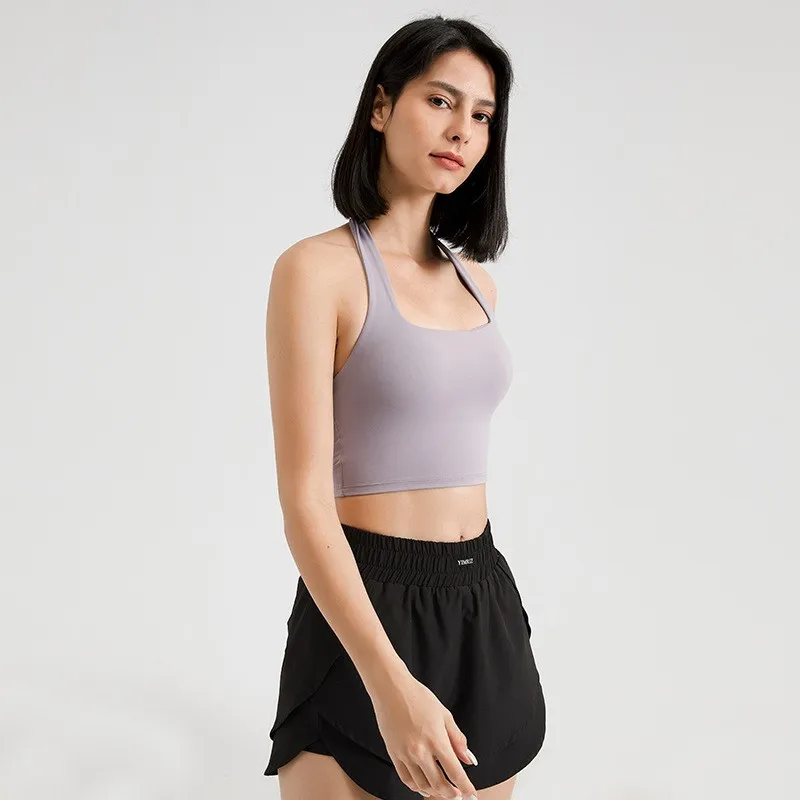 Sexy Neckholder-Gepolstertes Yoga-Top für Damen, Rückenfreies Gym-Crop-Top, Fitness-BH, Atmungsaktive Workout-Oberteile, Sport-BHs – Detail 12