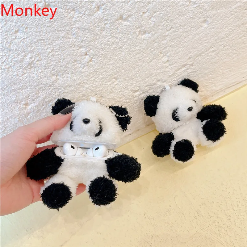 Cartoon Plush Panda Bluetooth Earphone Case For Airpods 1 3 4 Charging Headphone Cases for Air Pods Pro 2 Protective Cover Gifts