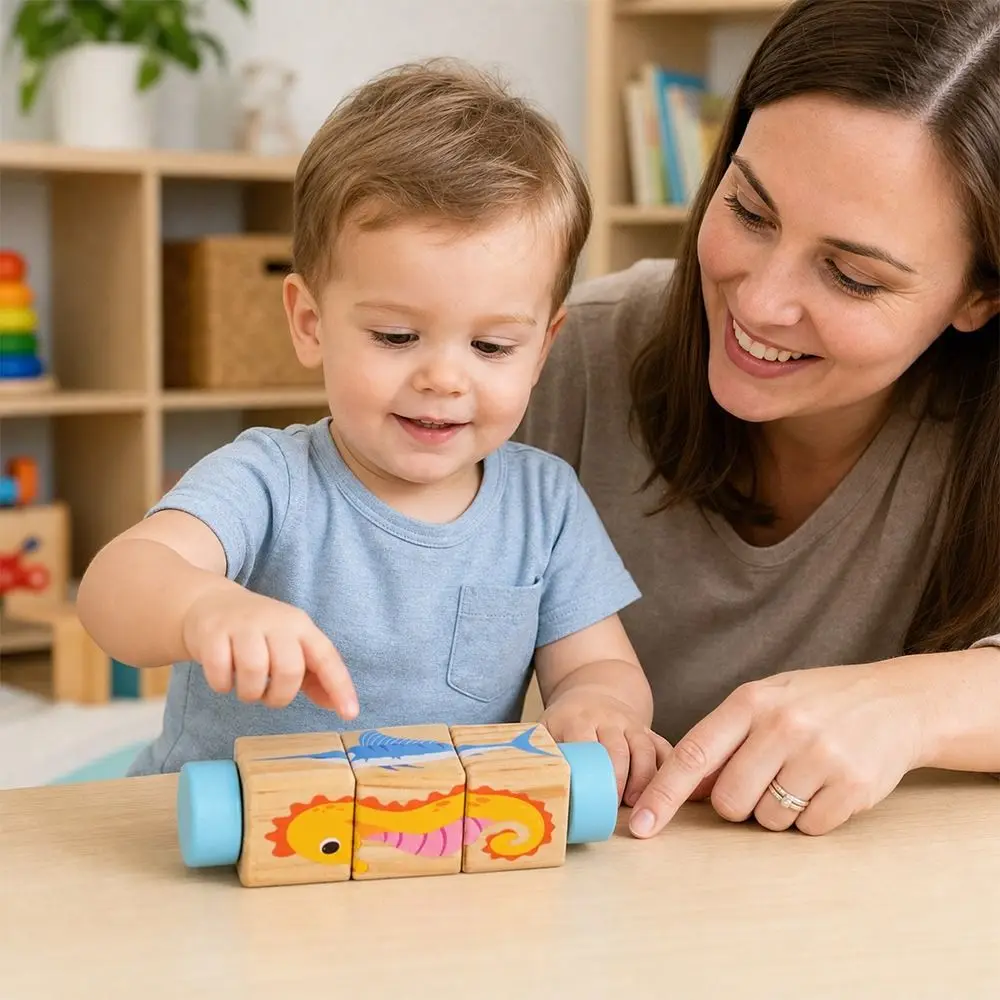 New Wooden Rotating Puzzle Toy Rotating Safe Wooden Jigsaw Puzzle Hand Montessori Learning Toy Early Development