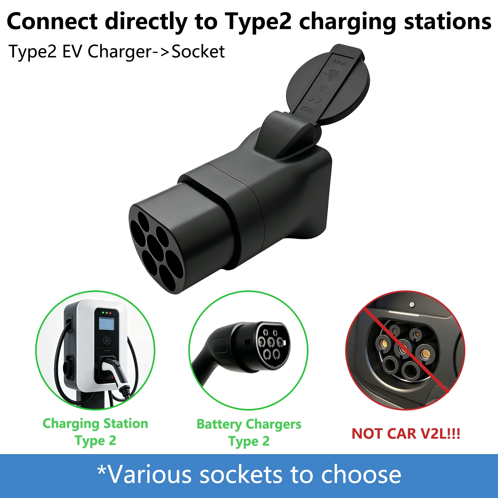 220V Type 2 Male Plug to Schuko EV Adapter Female Outlet Converter Electric Vehicle Charger Connector for Type 2 EV Charging