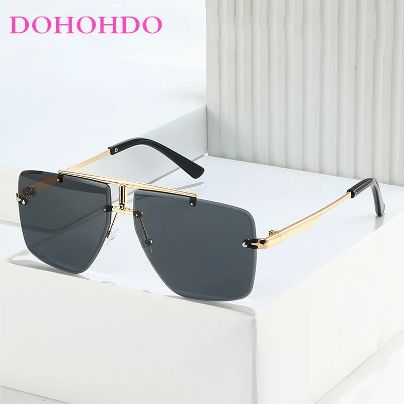 

Double Bridge Rimless Sunglasses Women Men Fashion Trendy Luxury Brand Design Pilot Sun Glasses Outdoors Driving Shades UV400