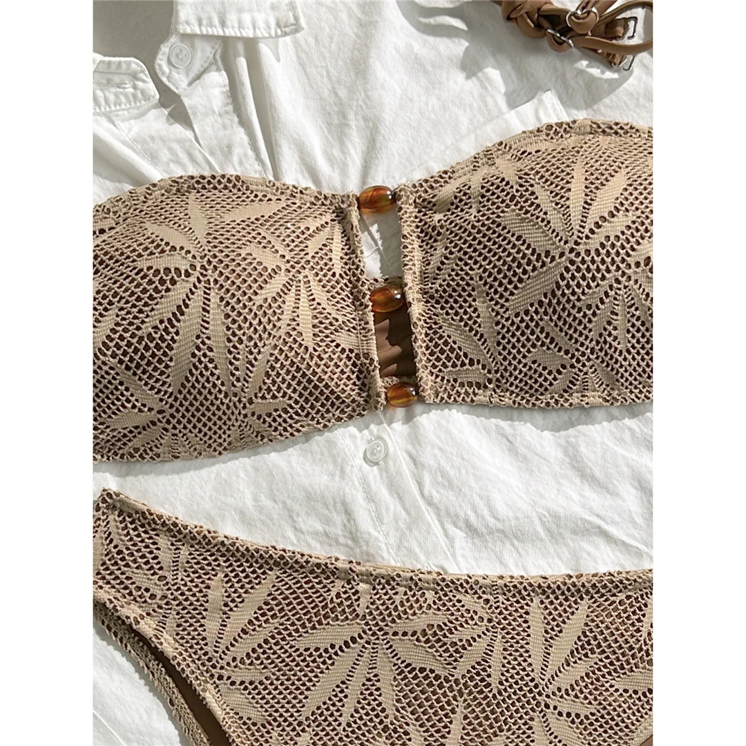 Sexy Cut-Out-Bandeau-Bikini, Damen-Badebekleidung, zweiteiliger Bikini, brasilianischer, gepolsterter Badeanzug, Badeanzug, Schwimmanzug V7959 – Detail 10