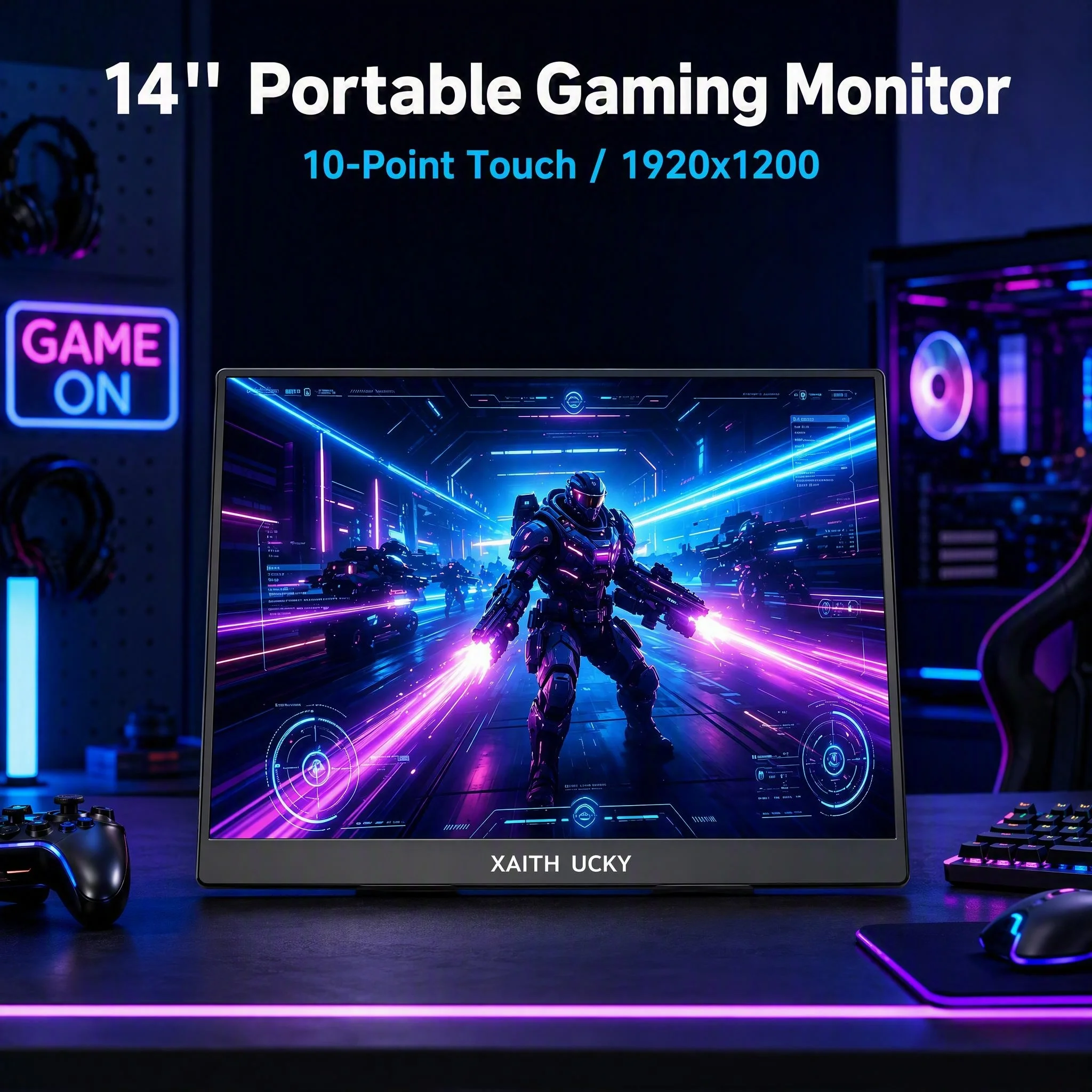 14'' Portable Touchscreen Gaming Monitor 1920X1200 350Nit 1200:1 USB-C  for Switch PS5 Xbox Steam Deck, 10-Point Touch Second Sc
