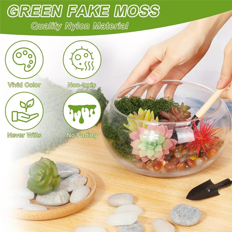 ABVA-Moscisa falsa para manualidades, musgo artificial de 14,1 OZ para plantas decorativas de interior, musgo de imitación verde claro y verde oscuro