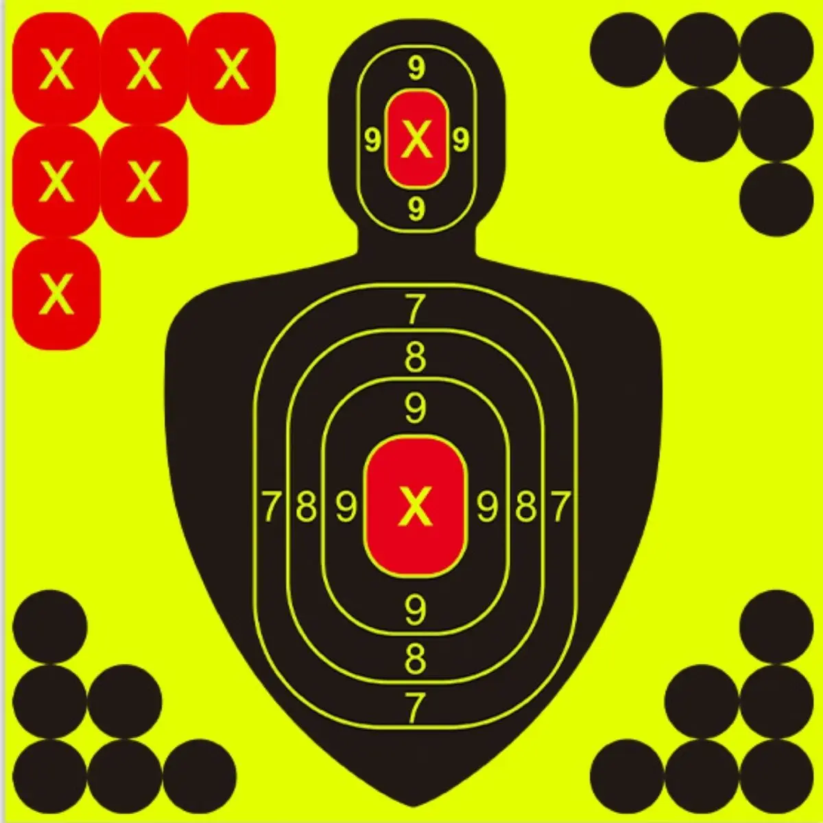 10Pcs Silhouette Splatter Targets and Adhesive Target Sticker, Bright Fluorescent Yellow, Easily seen on Impact for Indoor