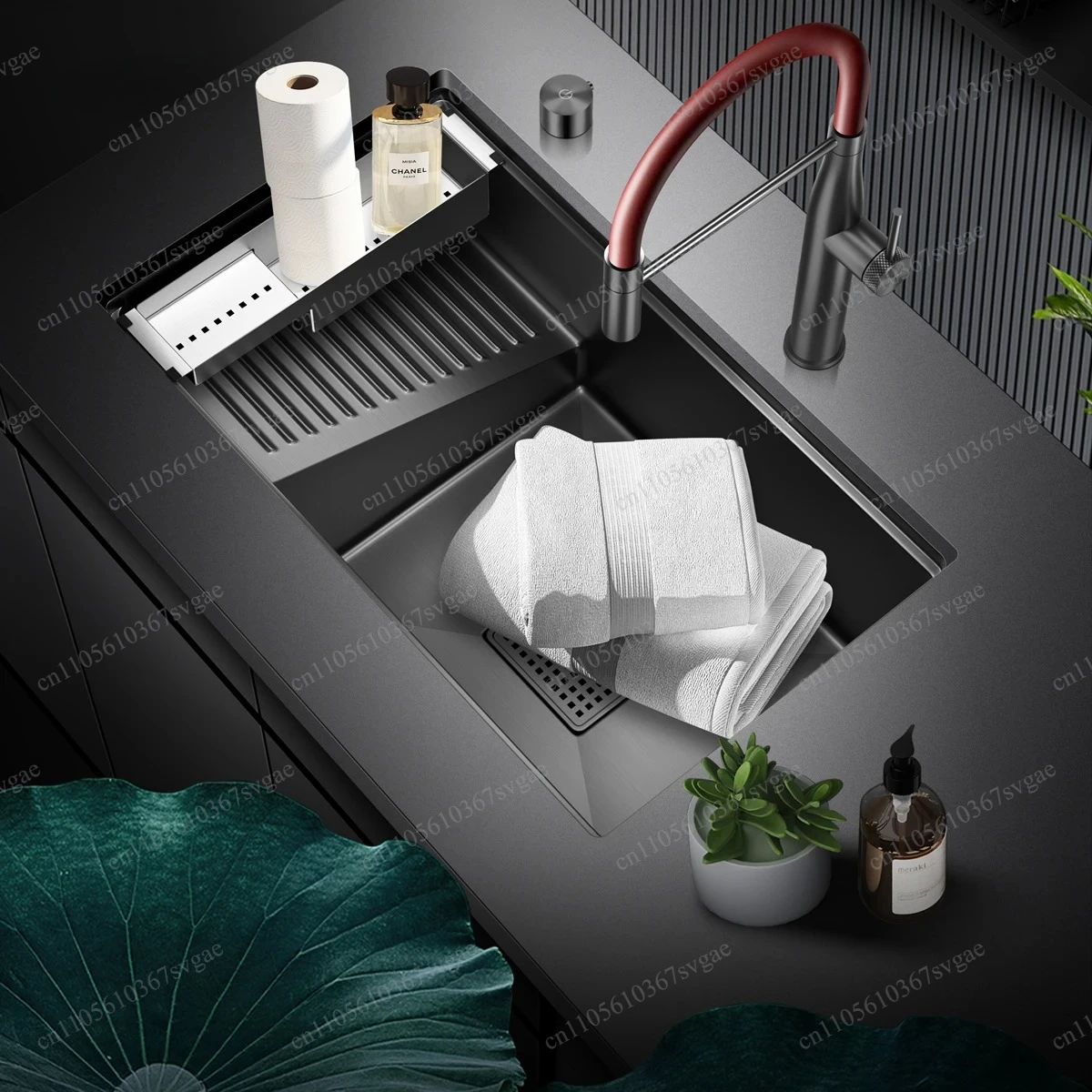 

Nano Gray 304 Stainless Steel Laundry Sink Single Basin with Washboard Under Counter Balcony Sink