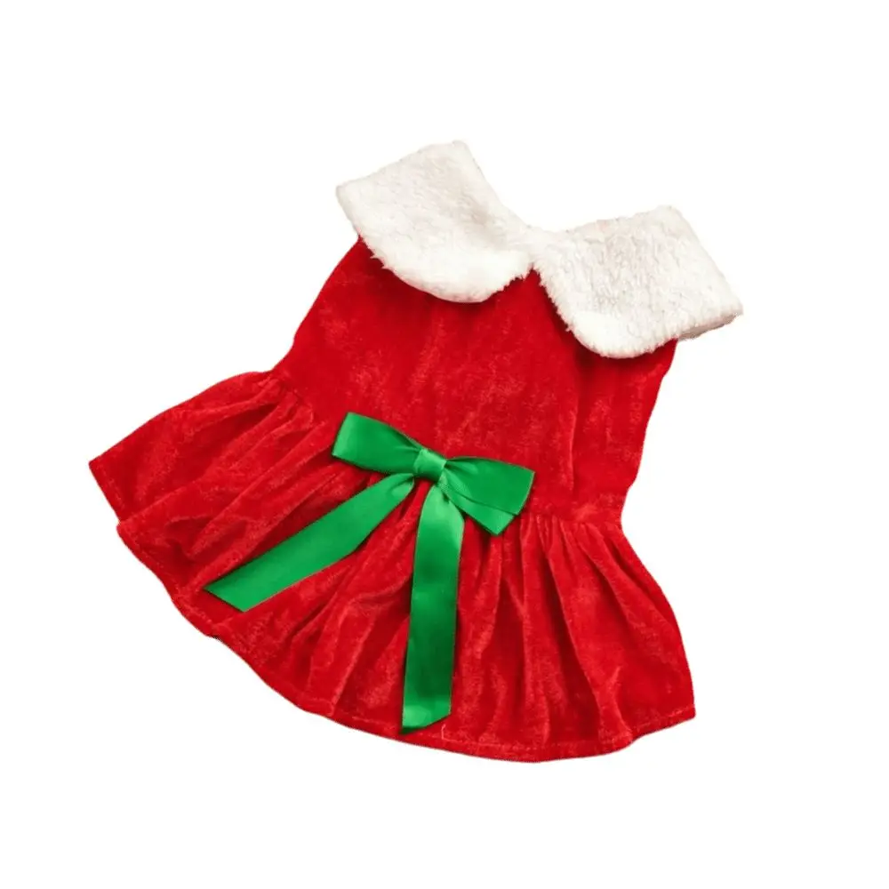 Fashion Velvet Pet Clothing Bow Decoration Red Color Puppy Dress Dog Clothes Pet Accessories