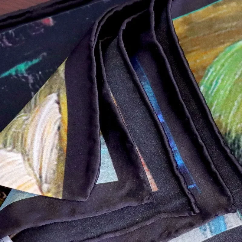 الراقية أنيقة المرأة رائعة النفط اللوحة "بلوم" المطبوعة جودة 16 مللي متر عادي الحرير الحرير المدرفلة يدويا حافة وشاح كبير شال