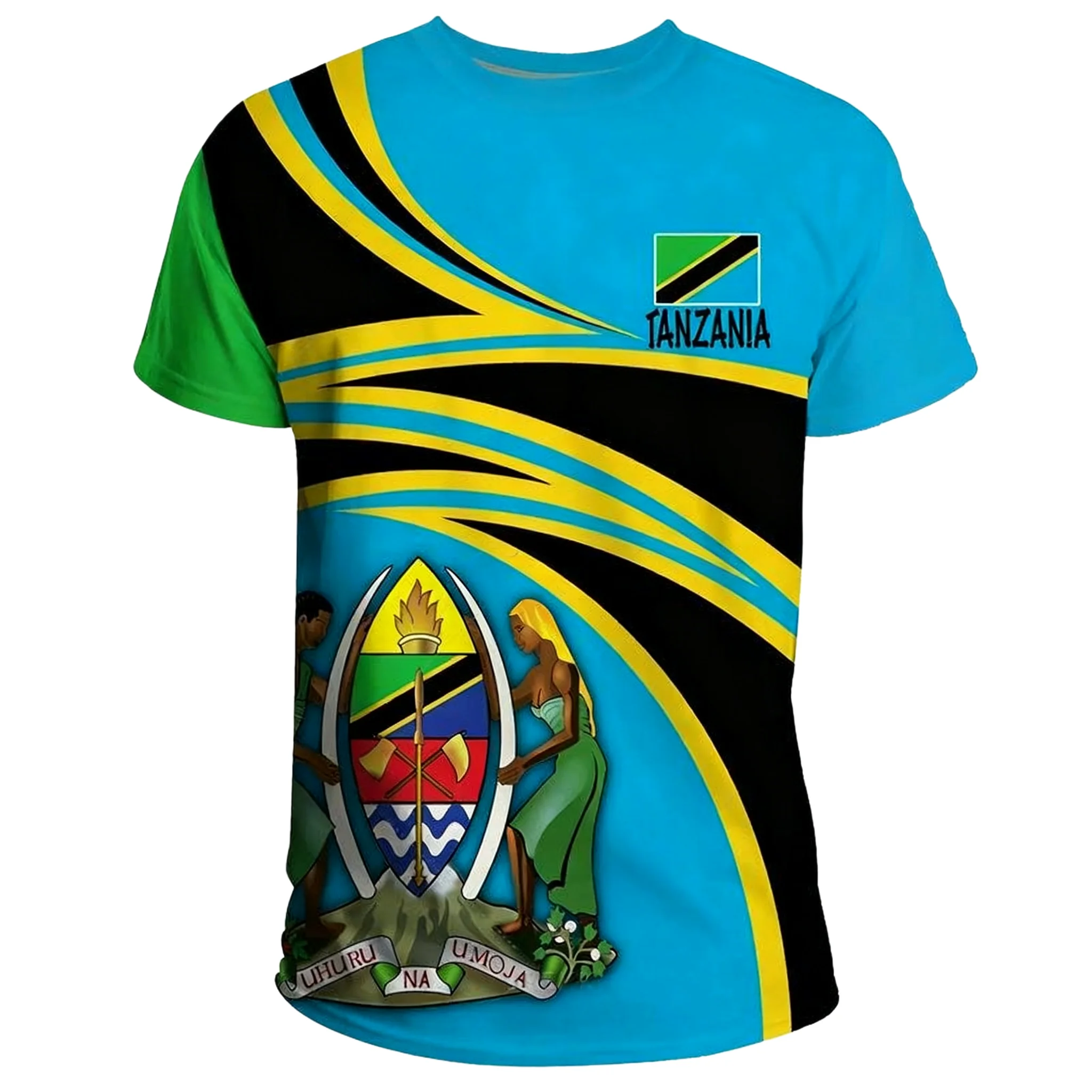 ثلاثية الأبعاد الطباعة تنزانيا شعار تي شيرت الجمهورية المتحدة تنزانيا العلم الجرافيك تي شيرت الرجال موضة قصيرة الأكمام تي شيرت