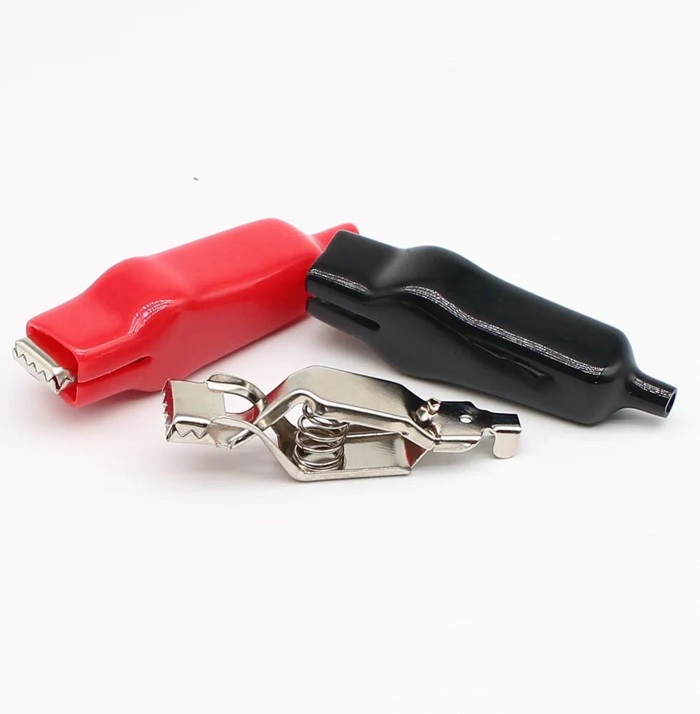 2Pcs Red and Black 20A 65mm Full Sheath Crocodile Clamp Flat Mouth Test Clamp Full Package Electronic Experiment Spring Clamp