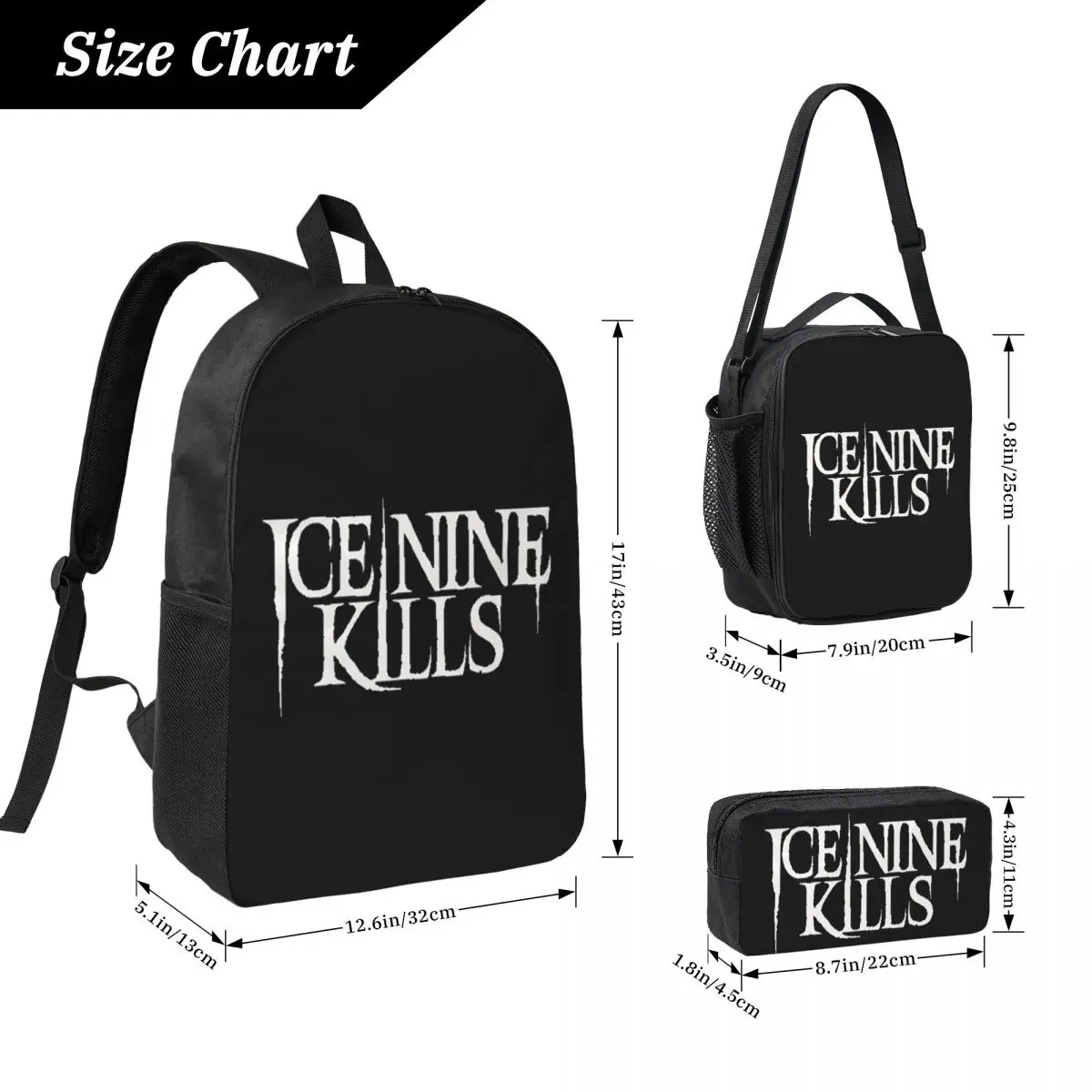 Ice Nine Kills Backpack Boys Girls BookBag School Bag Laptop Shoulder Bags 3ps Insulated Lunch Bag Pencil Case