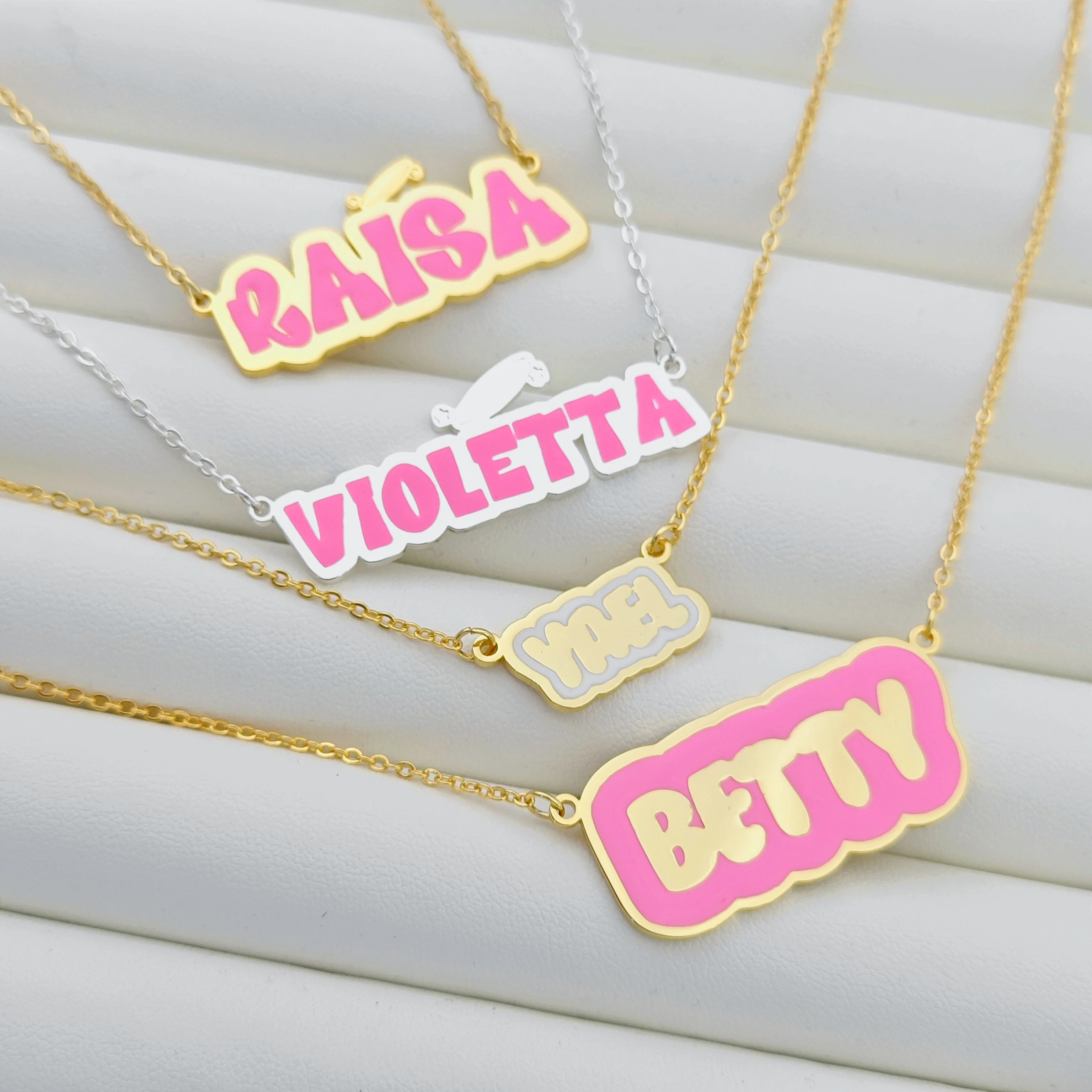 Bubble Letters Custom Name Necklace Stainless Steel Colorful Necklace Personalized Gifts Enamel Necklace Custom Name Necklace