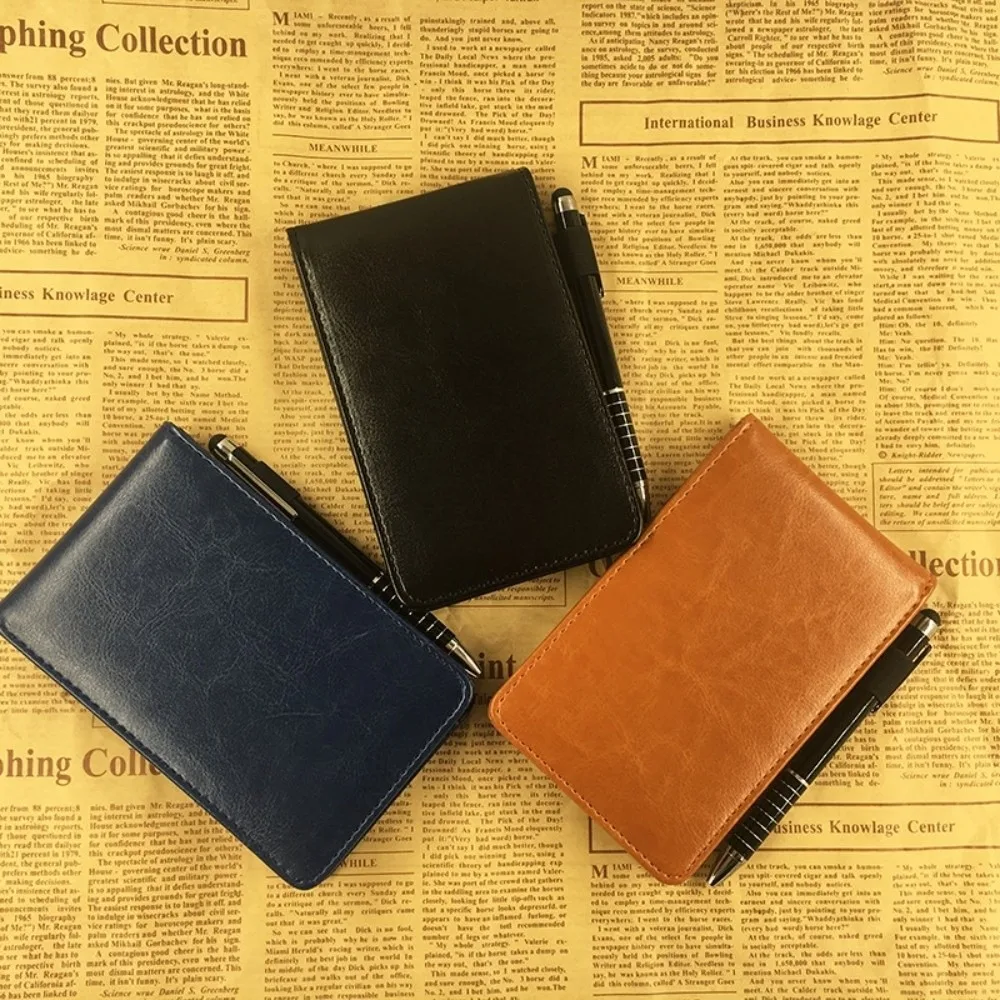 Multipurpose A7 Notebook With Pen Card Cover Business Notepad Leather Hard Cover Thickened Time Management Jotter Office