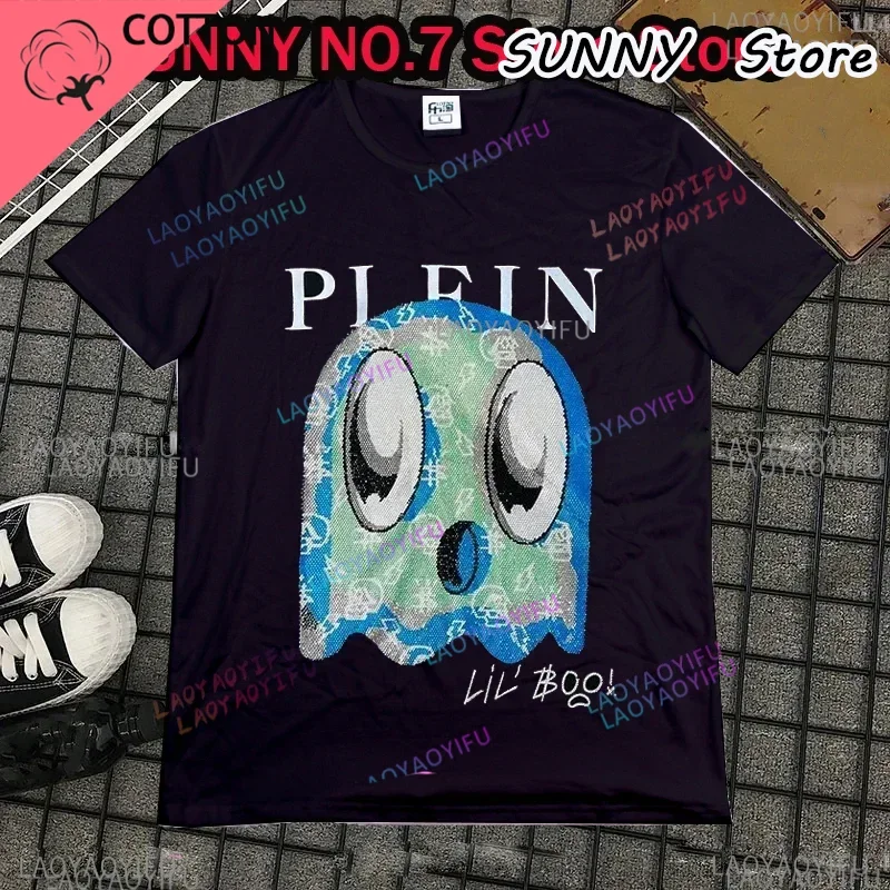 Alex Plein Monster Rhinestone Crystal Streetwear Men's Fashion Unisex 2024 Summer Round Neck Short Sleeve T-shirt