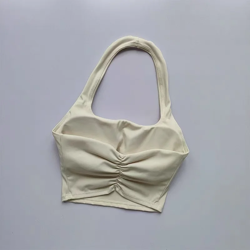 Damen Neckholder-Sporttop mit Polstern, stoßfester, schnelltrocknender Workout-BH, Yoga-Weste für Laufen im Sommer – Detail 13