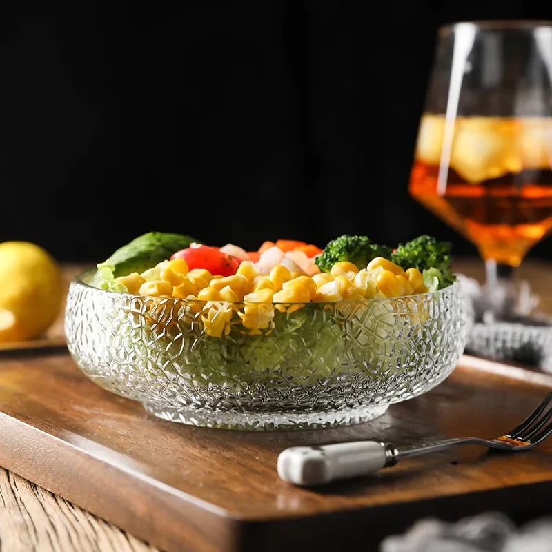 Transparent Japanese Glass Salad Bowl, Instant Noodles, Rice Soup Bowls, Fruit Plate, Creative Nordic Style Dessert Tableware