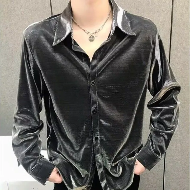 Autumn Light Thin Original Trendy Brand Bright Color Cool Ruffian Handsome Non-ironing Shirt Men's Fashion Sequined Niche Shirt