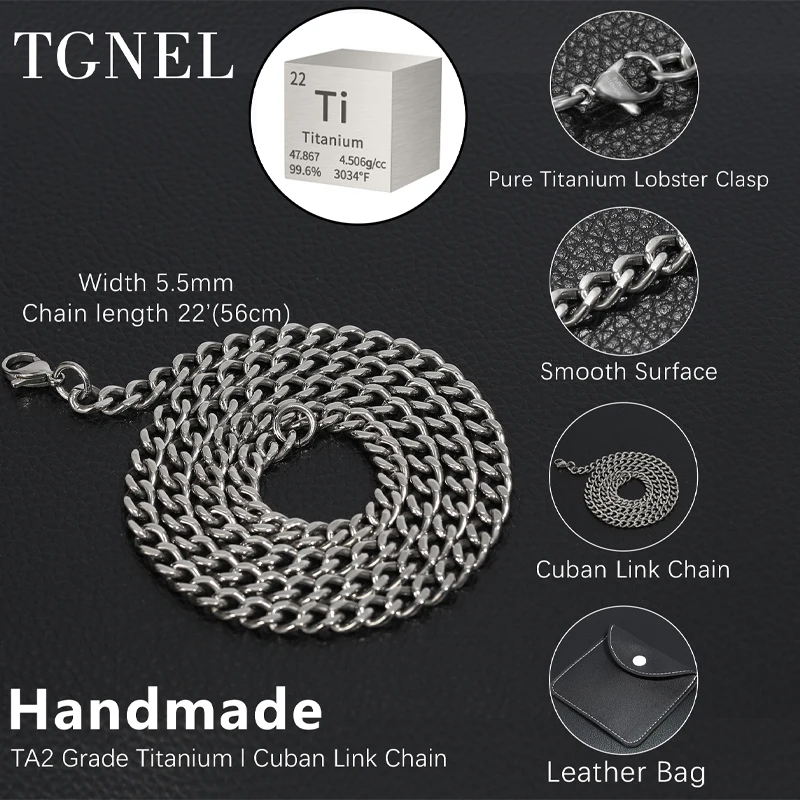 Pure Titanium Curb Chain Necklace for Men Women Hypoallergenic Light Weight Choker Fashion Jewelry