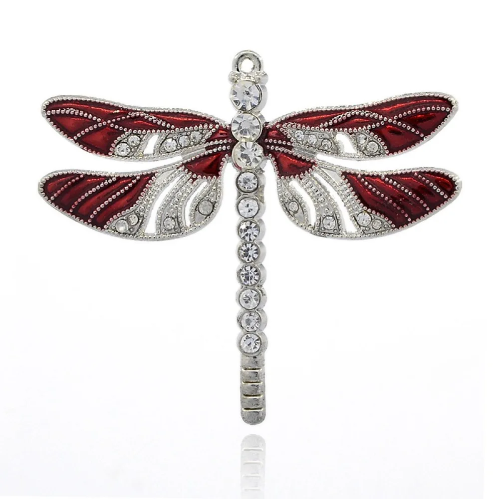 20Pcs Alloy Enamel Dragonfly Big Pendants with Crystal Rhinestone For DIY Handmade Jewelry Making Necklace Accessories 57x64x5mm