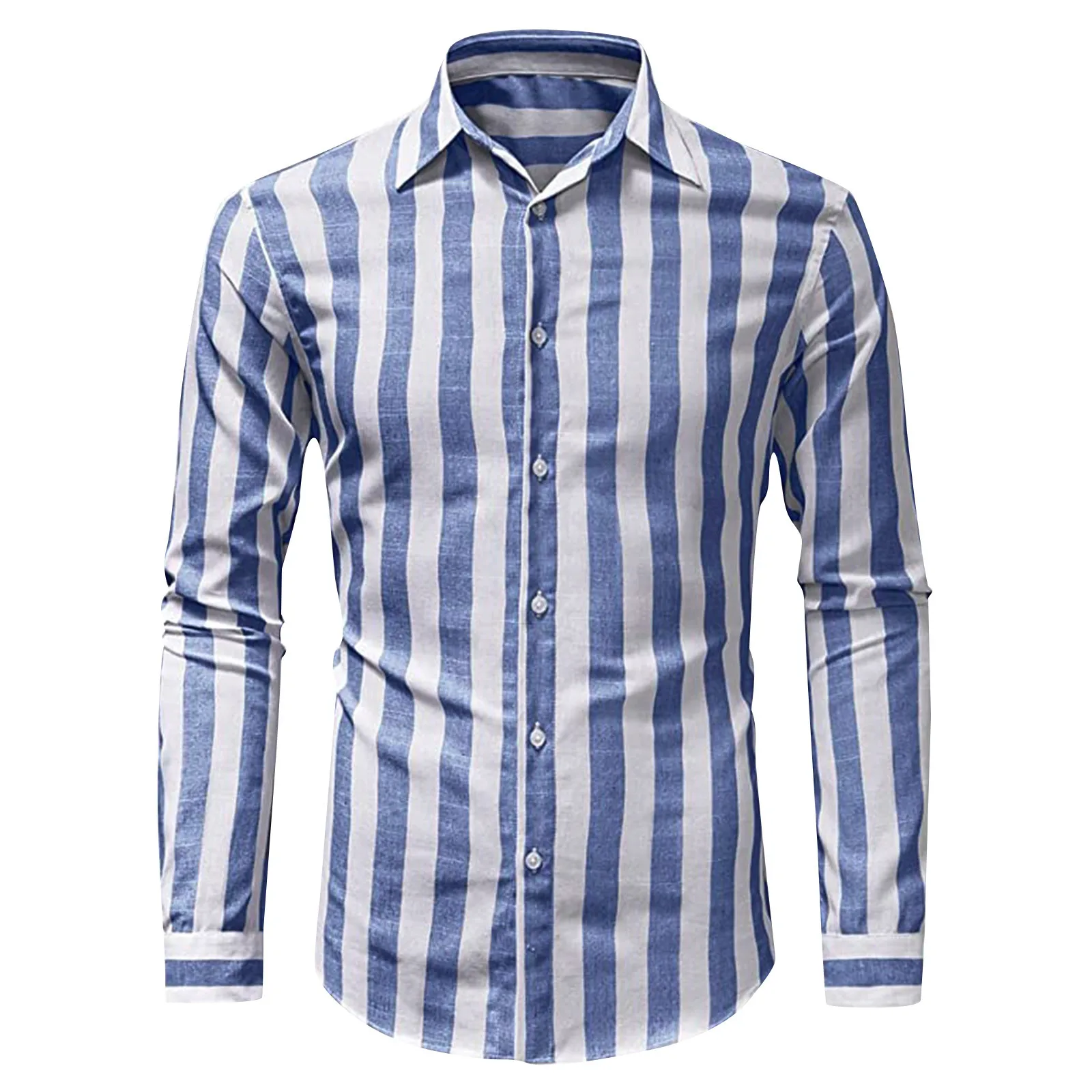 Summer Men Linen Shirt Long Sleeve Stripe Print Baggy Down-collar Button Shirts Tops Male Clothes