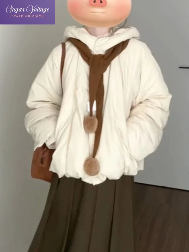 

Корейская куртка-пуховик с капюшоном в стиле Харадзюку, женская зимняя свободная куртка с длинными рукавами, плотное теплое хлопковое пальто, модная верхняя одежда