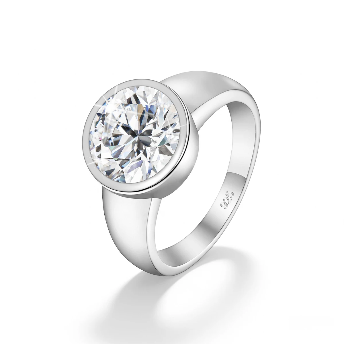 18K vergoldeter Ring mit 5 Karat runden Moissaniten im Fassungsschliff, 925 Sterling Silber, Hochzeits- und Verlobungsschmuck, Geschenk für Frauen und Männer – Detail 10