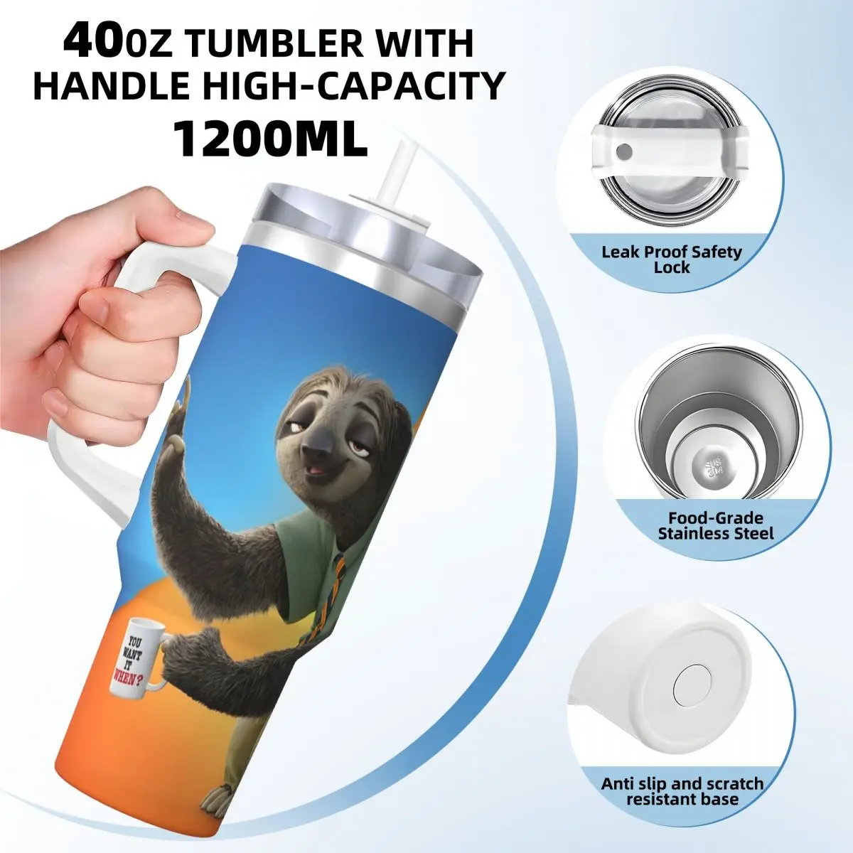 Anime Zootopia Cartoon Stainless Steel Tumbler Camping Thermal Mug With Straws and Lid Large Car Mugs Cold Drink Water Bottle