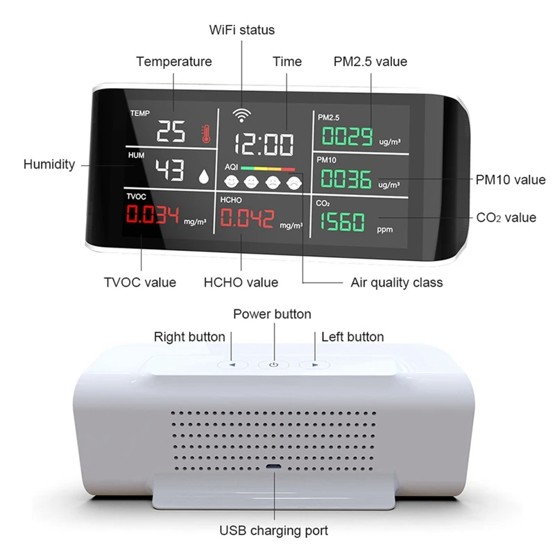 Tuya 9 In 1 WIFI Air Quality Detector CO2 Gas Tester PM2.5 PM10 TVOC Formaldehyde Monitor LED Display Infrared Sensor